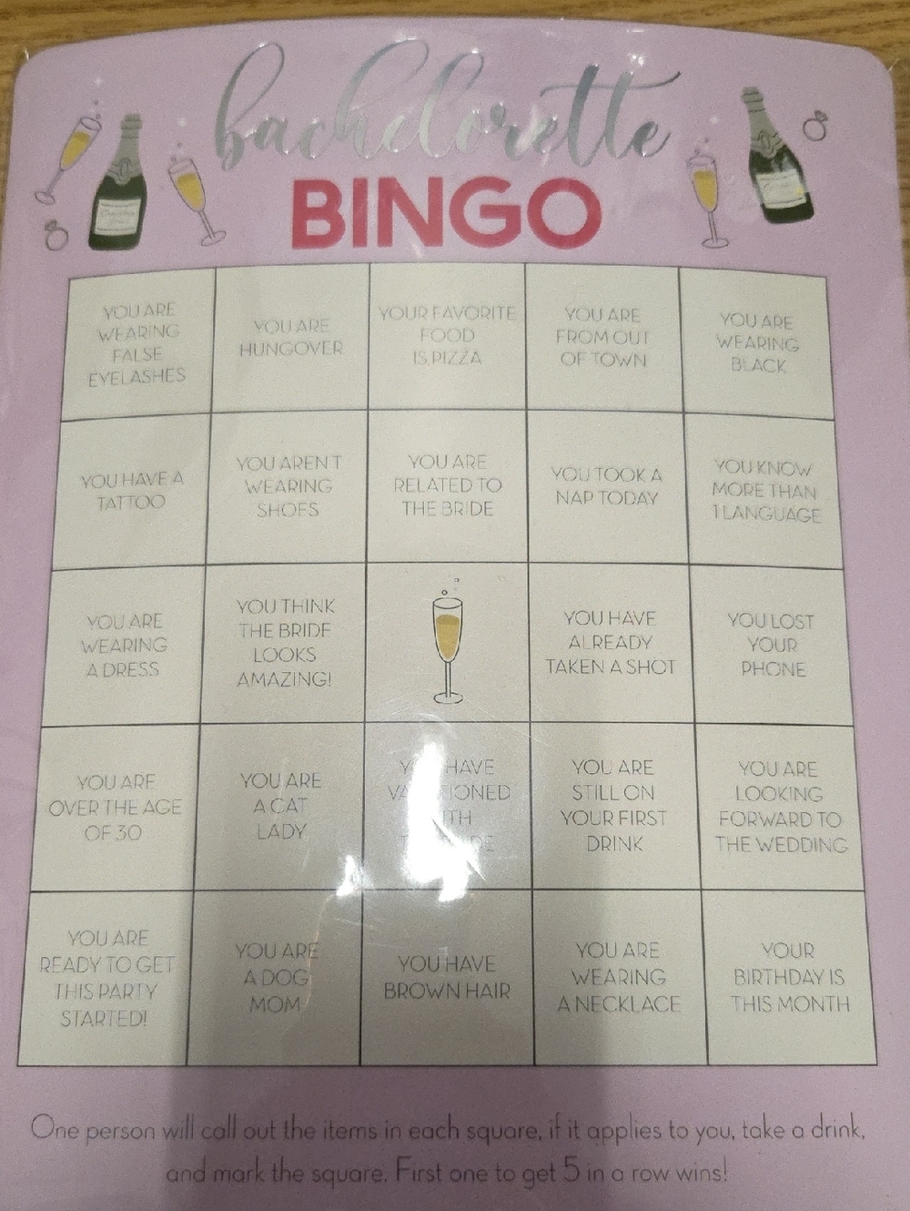 Bachelorette Bingo Party Game - Pink Bridal Shower Card Game